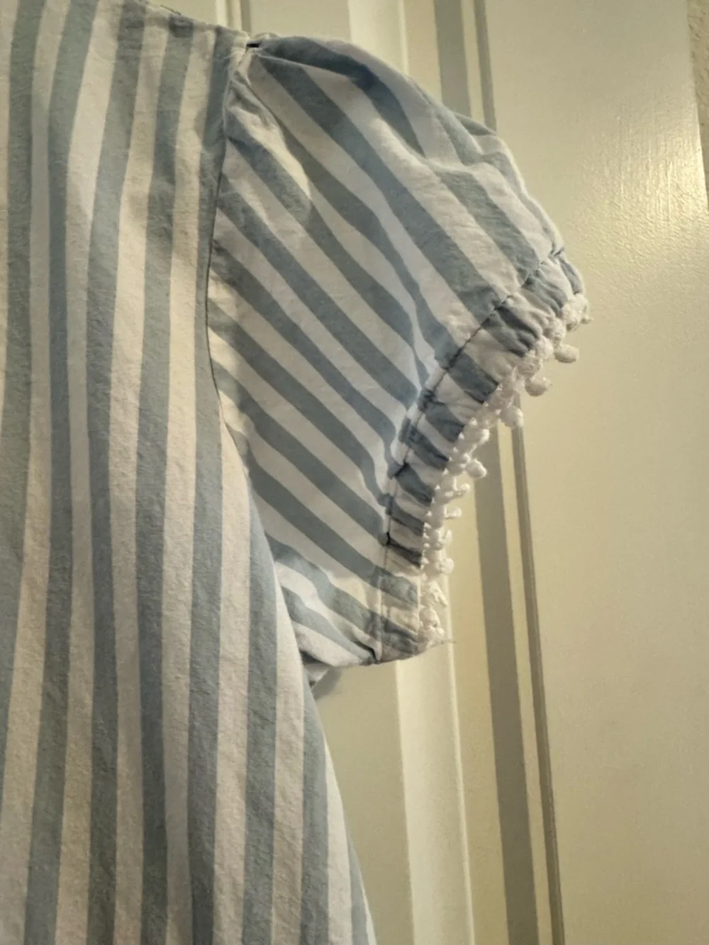 Blue and White Striped Midi Dress with Tiered Skirt - Picture 5 of 8